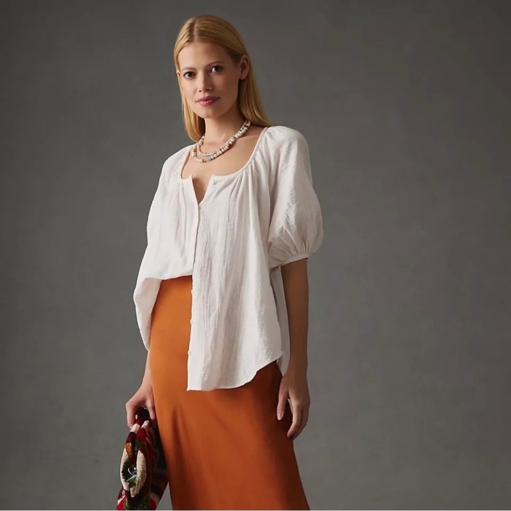 Anthropologie Pilcro Puff-Sleeve Gauze Blouse Size Small